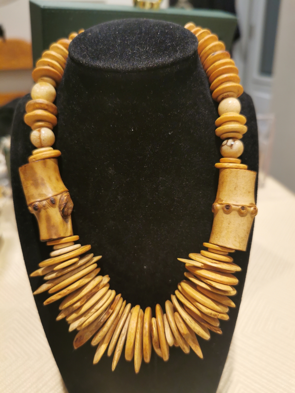 Vintage 70's Handcrafted Bamboo and Coconut Wood Choker Necklace